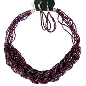 Purple Braided Bead 18" Necklace and Earring Set by Paparazzi